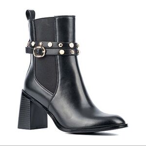 Zara Black Heeled Boots with Gold Studded Strap